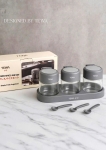 Bộ 3 hũ đựng gia vị kèm thìa màu xám