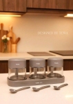 Bộ 3 hũ đựng gia vị kèm thìa màu xám