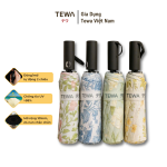 Ô họa tiết hoa 12 nan kép chống UV, chống thấm nước (Màu xanh dương)