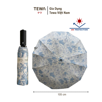 Ô họa tiết hoa 12 nan kép chống UV, chống thấm nước (Màu xanh dương)