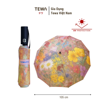 Ô họa tiết hoa 12 nan kép chống UV, chống thấm nước (Màu hoa nâu vàng)