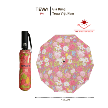 Ô họa tiết hoa 12 nan kép chống UV, chống thấm nước (Màu hoa hồng)