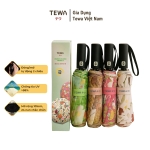 Ô họa tiết hoa 12 nan kép chống UV, chống thấm nước (Màu hoa xanh đỏ)