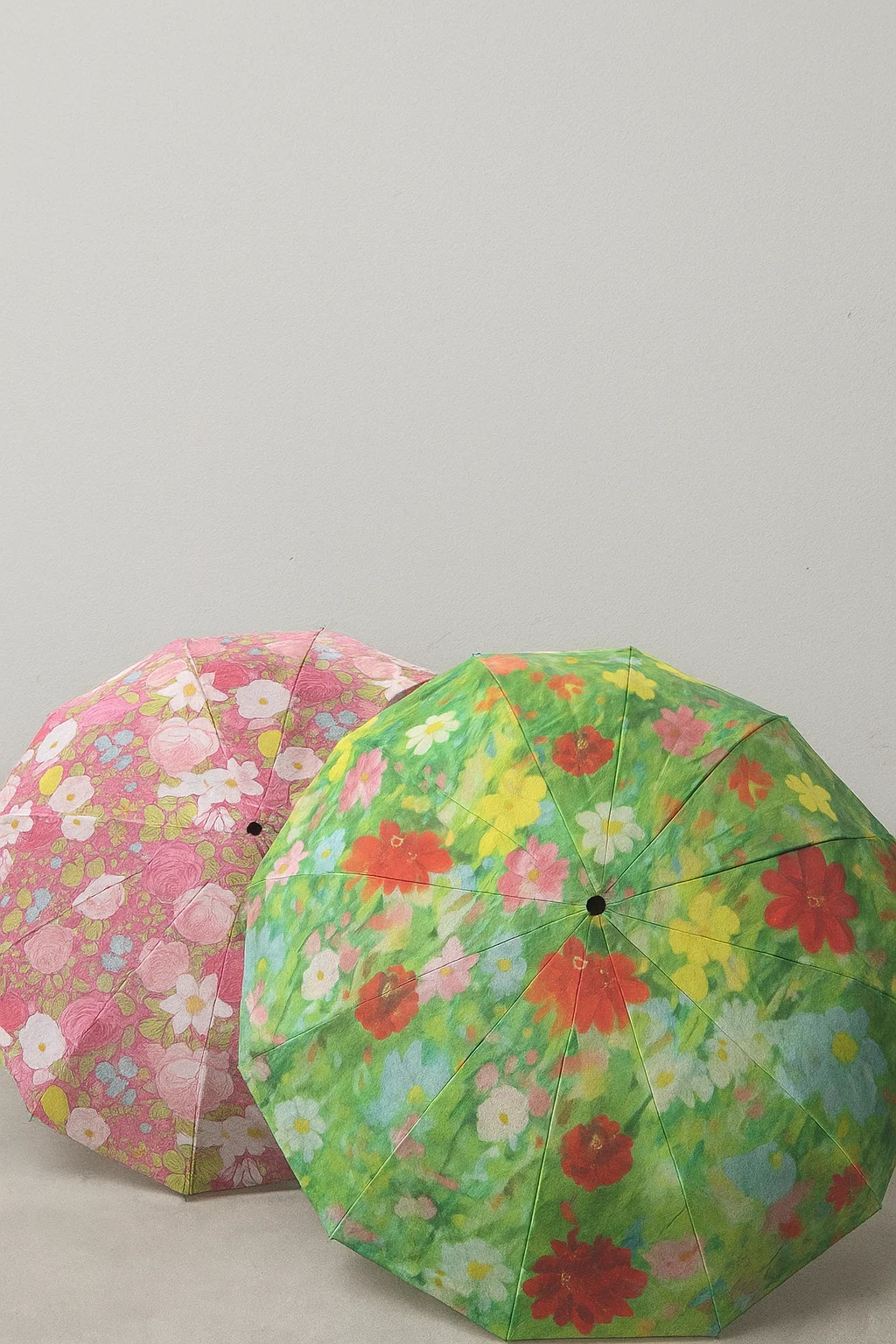 Ô họa tiết hoa 12 nan kép chống UV, chống thấm nước (Màu hoa xanh đỏ)